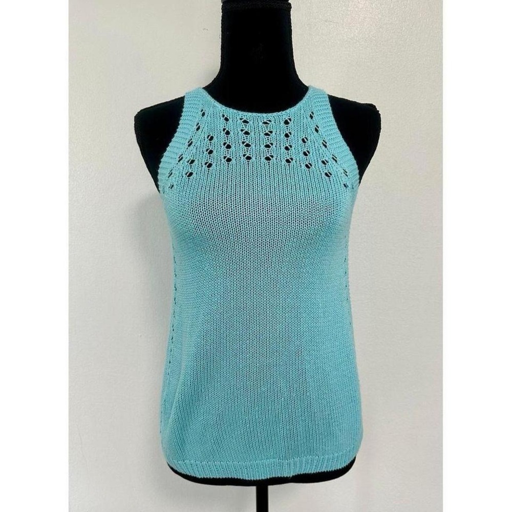 Sugartown Worldwide Blue Knit Tank‎ Top Eyelet Detail Sleeveless Women's sz XS